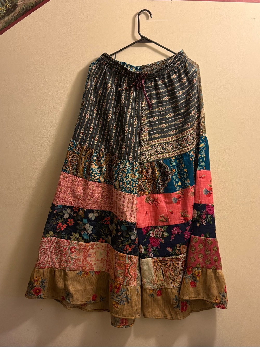 Sacred Threads Patchwork Maxi Skirt - Teal, Pink, Navy, Gold